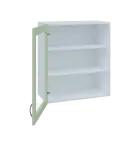 MH - 65S horní skříňka boxová, 1-dveřová, prosklená, levá, 770x654x440, korpus bílý, dvířko šedo-zel